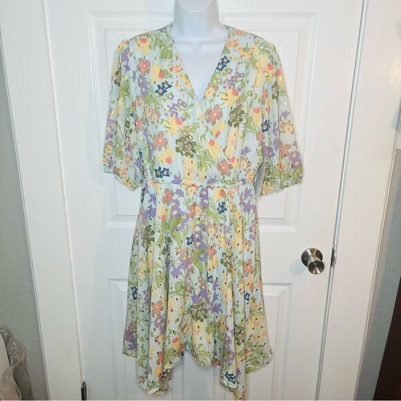 Modcloth Through Fields Of Gold Dress Asymmetrical Scarf Hem Faux Wrap Green M - Picture 5 of 13